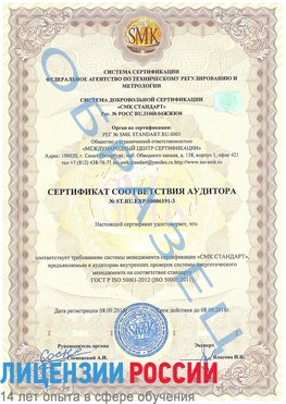Образец сертификата соответствия аудитора №ST.RU.EXP.00006191-3 Верхняя Салда Сертификат ISO 50001